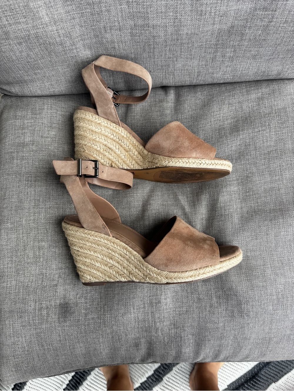Vince Camuto Leonita Wedge Espadrille Sandals in Taupe Suede - Women's